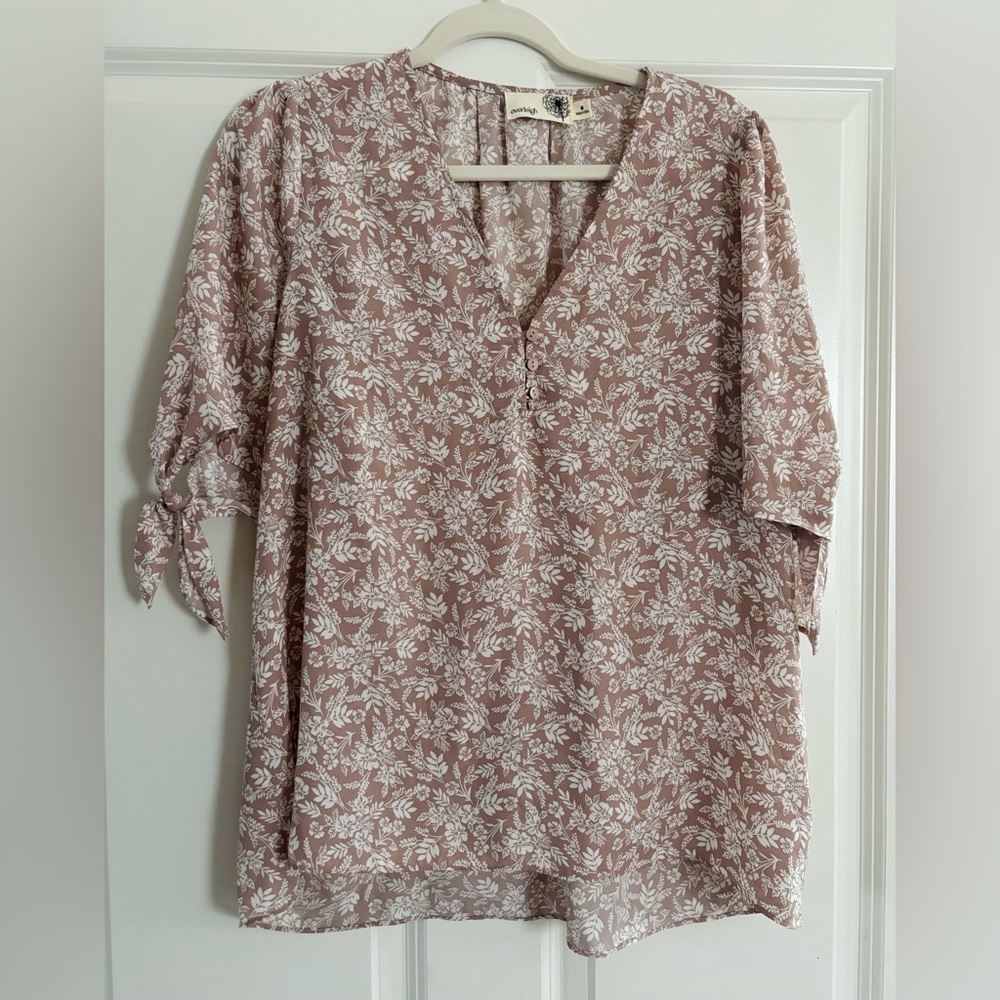 Everleigh Brown Relaxed Tie Front Blouse